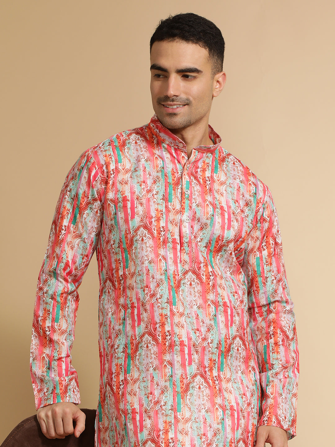 Multi Color Abstract Printed Cotton Kurta for Men