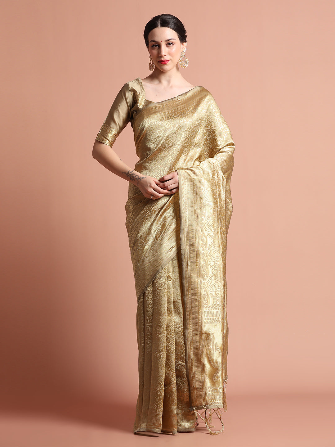 Cream Zari Woven Design Banarasi Saree