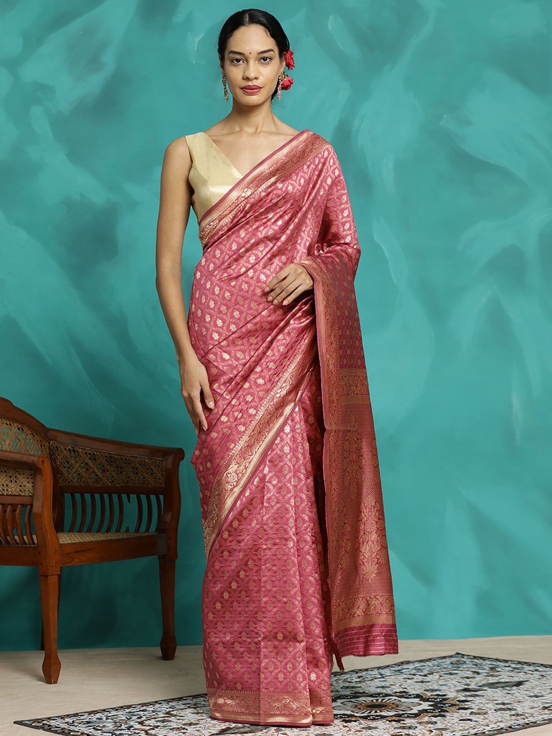 Zari Woven Design Heavy Banarasi Pink Saree