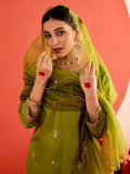 Mehendi Green Zardozi Embroidered Festive Kurta Set With Dupatta