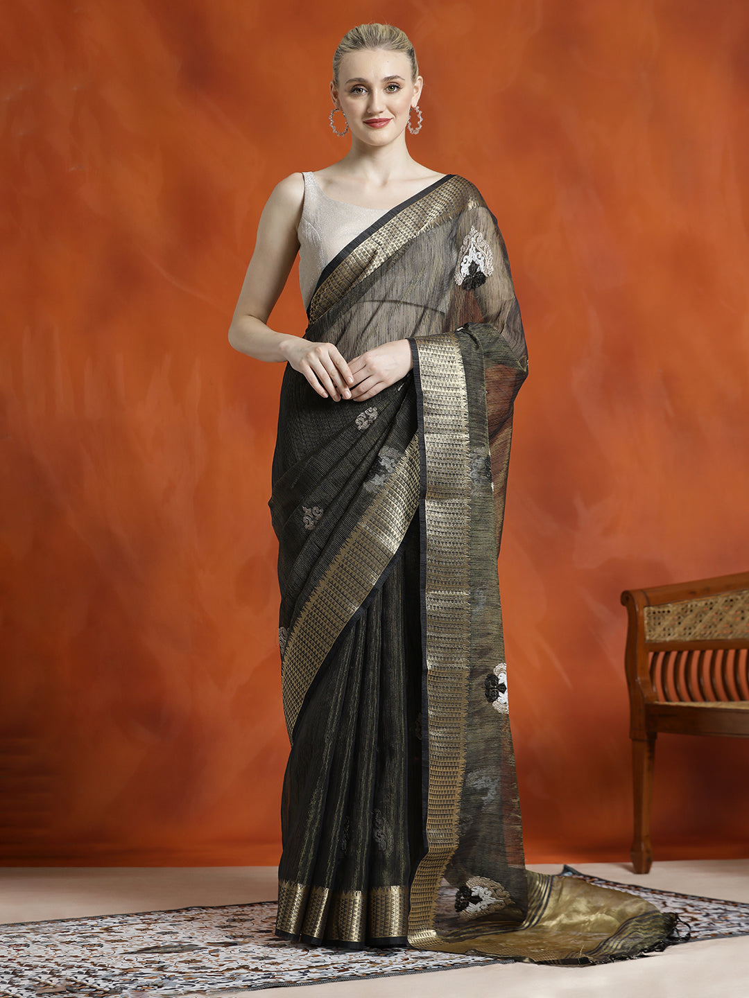 Blue Zari Woven Party Wear Organza Saree