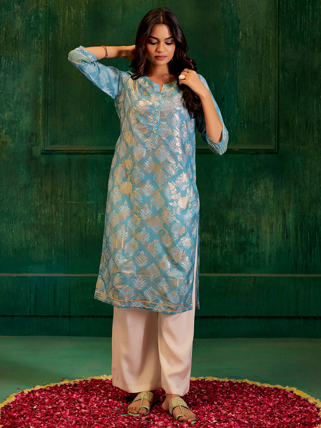 Blue Bandhej Printed Modal Muslin Kurta