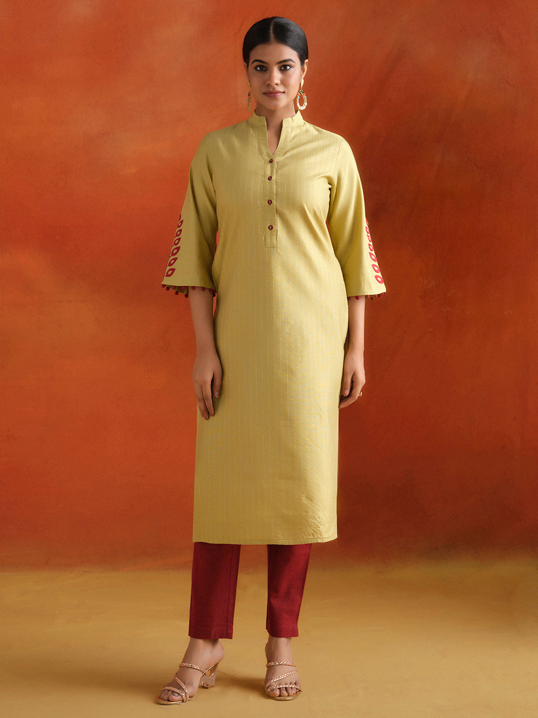 Green Chanderi Kantha Embroidered Straight Kurta