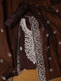 Brown Unstitched Embroidered Cotton Blend Dress Material With Dupatta