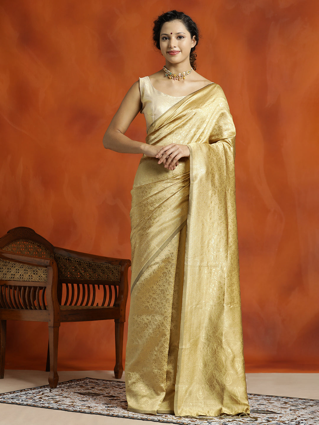 Cream Silk Banarasi Zari Woven Heavy Saree