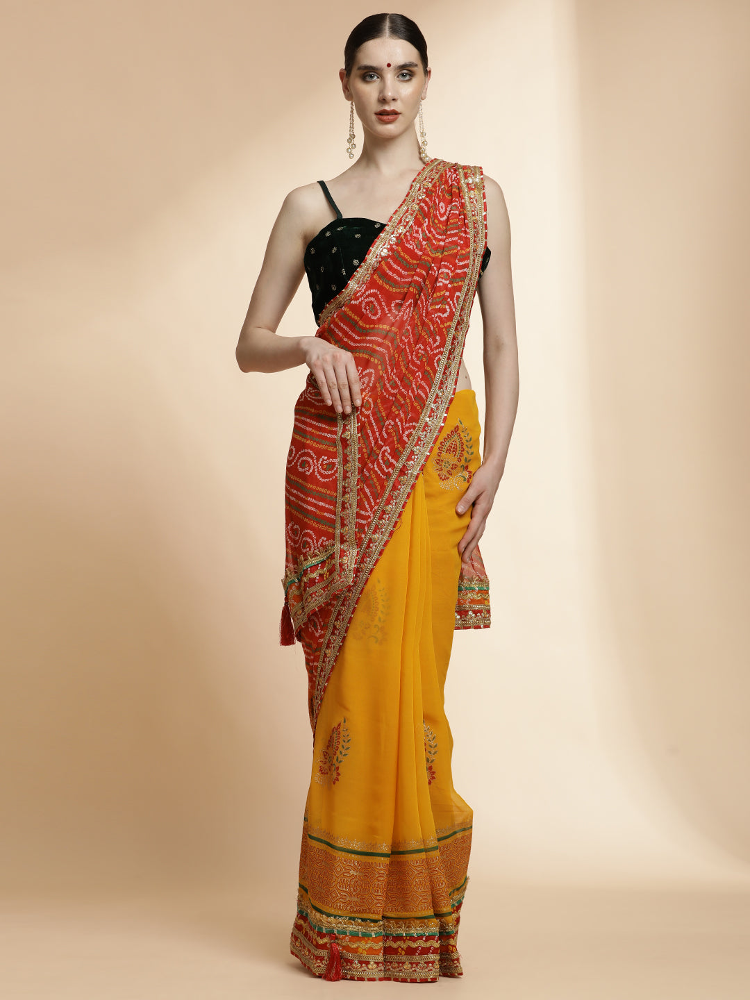 Heavy Embroidered Bandhani Pure Georgette Saree