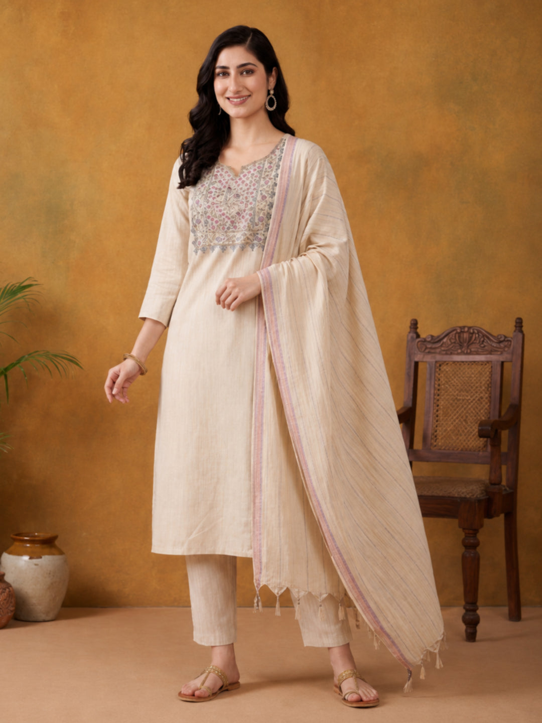 Solid Printed Straight Kurta & Trousers Sets