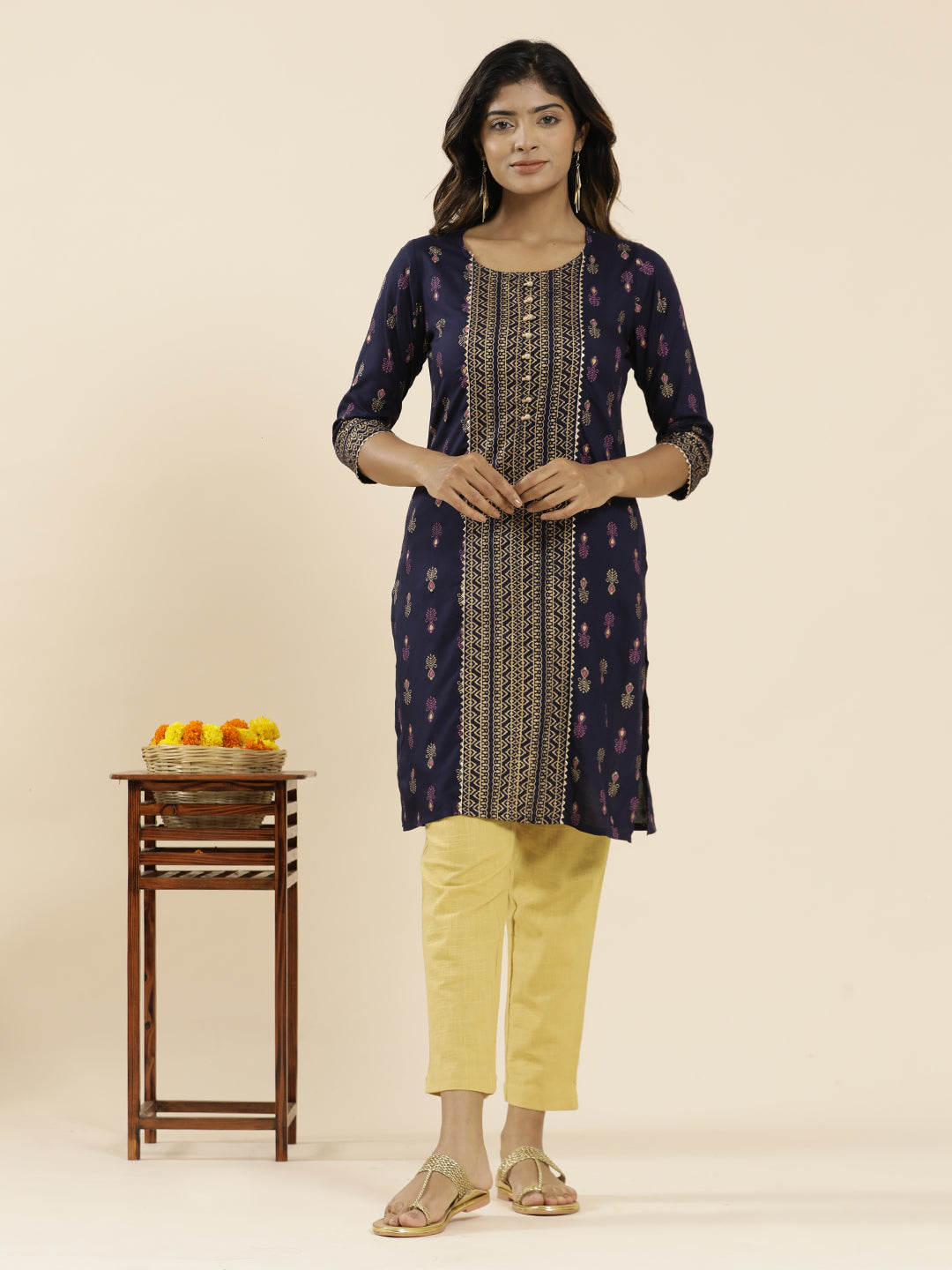 Purple Ethnic Printed Straight Kurta