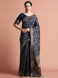 Navy Blue Zari Woven Design Banarasi Saree