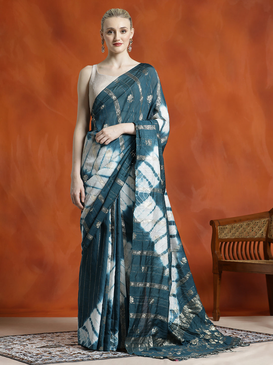 Teal Banarasi Zari Woven Cotton Blend Teal Saree