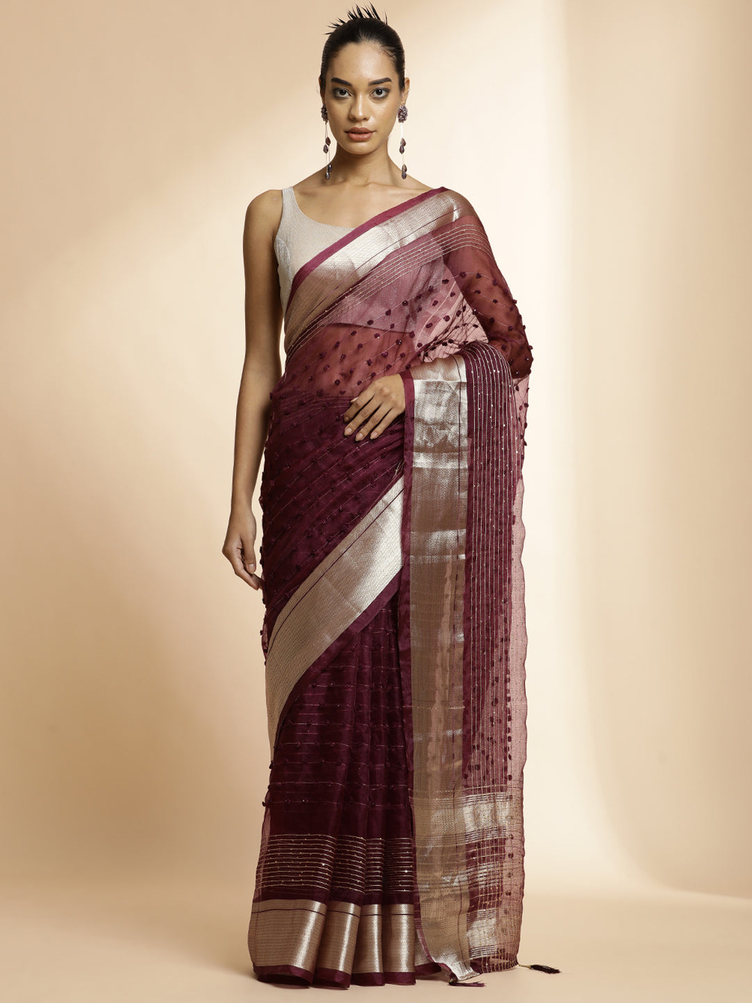 Purple Woven Khadi Organza Saree