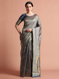 Heavy Banarasi Zari Woven Grey Silk Blend Saree