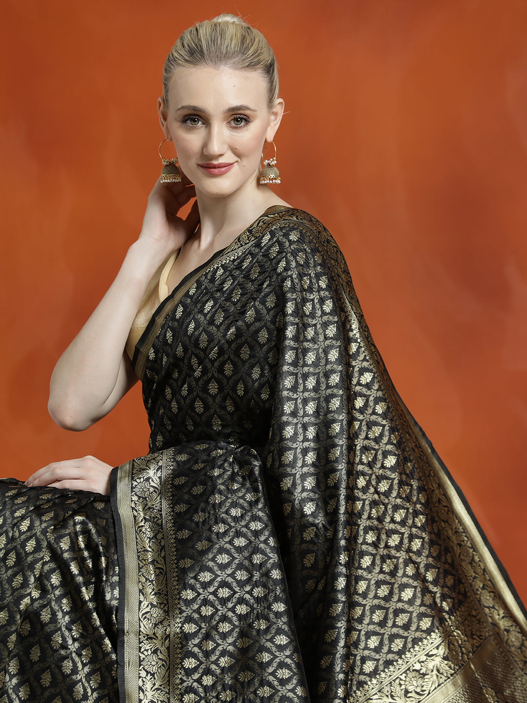 Silk Banarasi Zari Woven Party Wear Black Saree