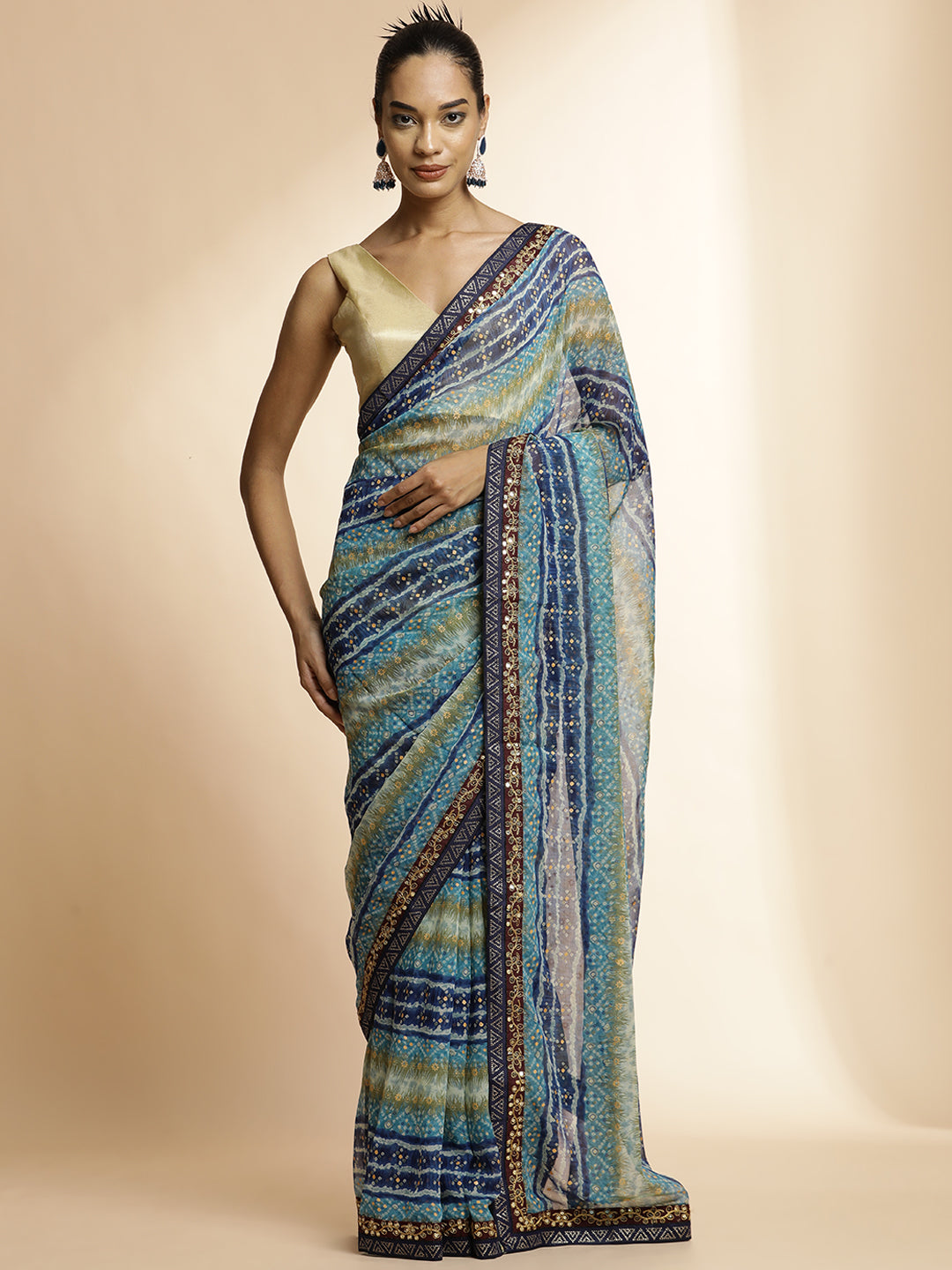 Blue  Printed Lightweight Georgette Saree