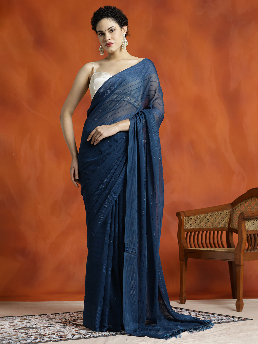 Teal Sequin Embellished Party Wear Saree