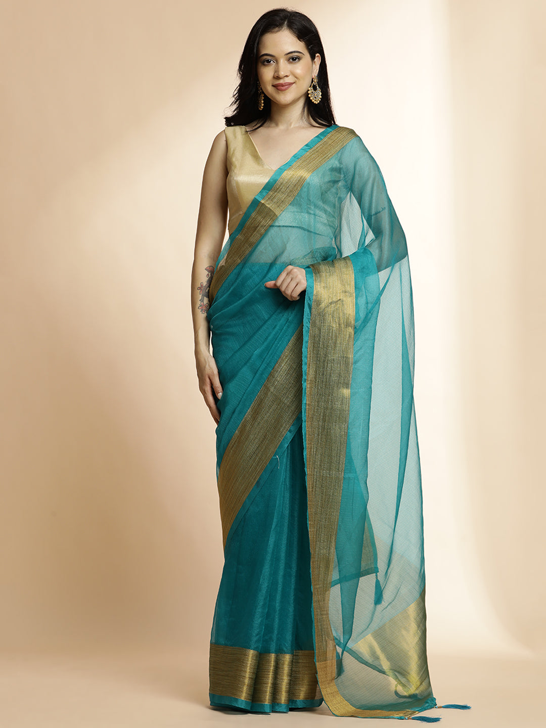 Blue Woven Khadi Organza Saree