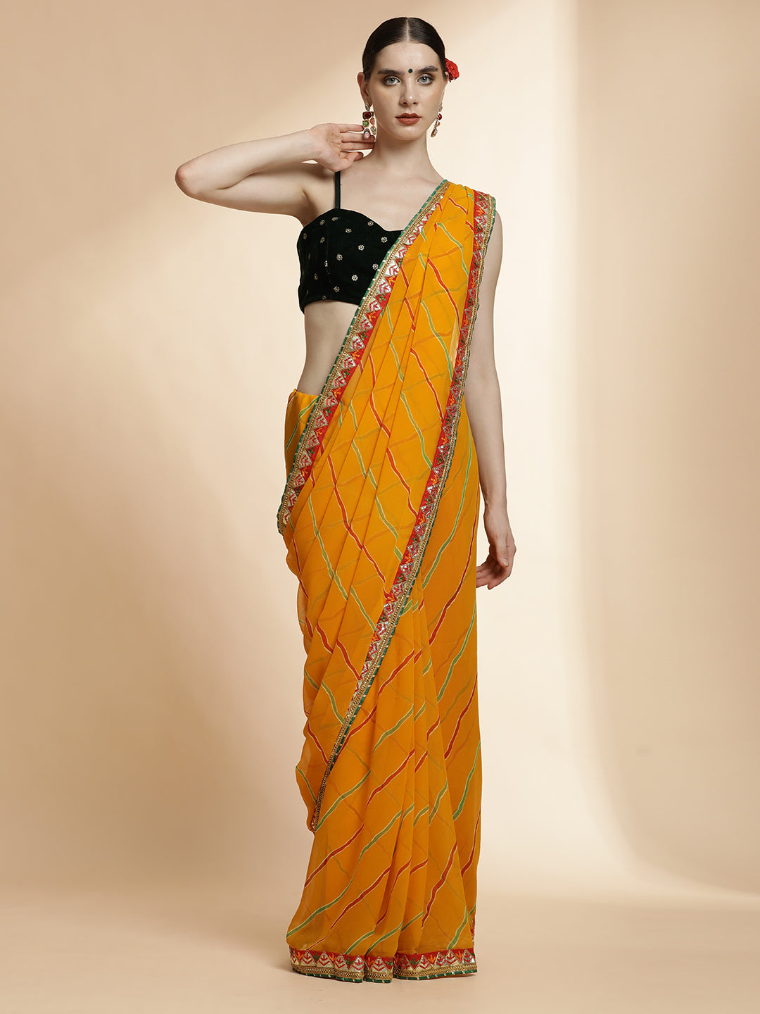 Festive Leheriya Embroidered Pure Georgette Saree