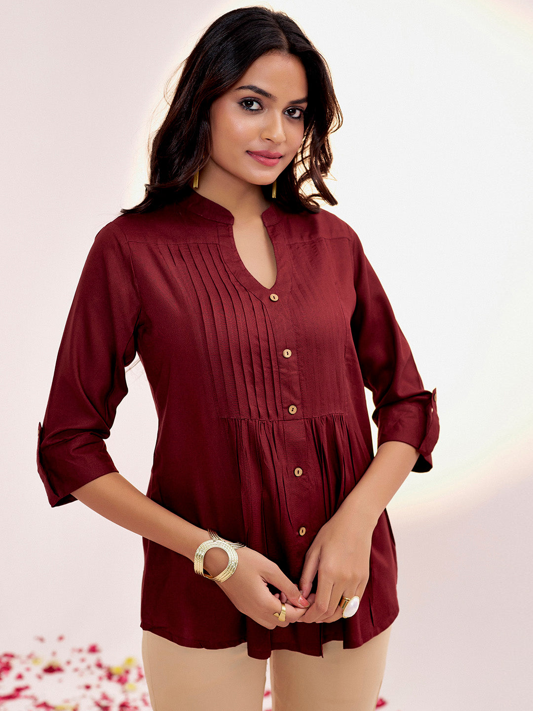 Wine Casual Pleated Solid Top