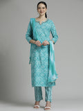 Pure Cotton Printed Sky Blue Suit Set