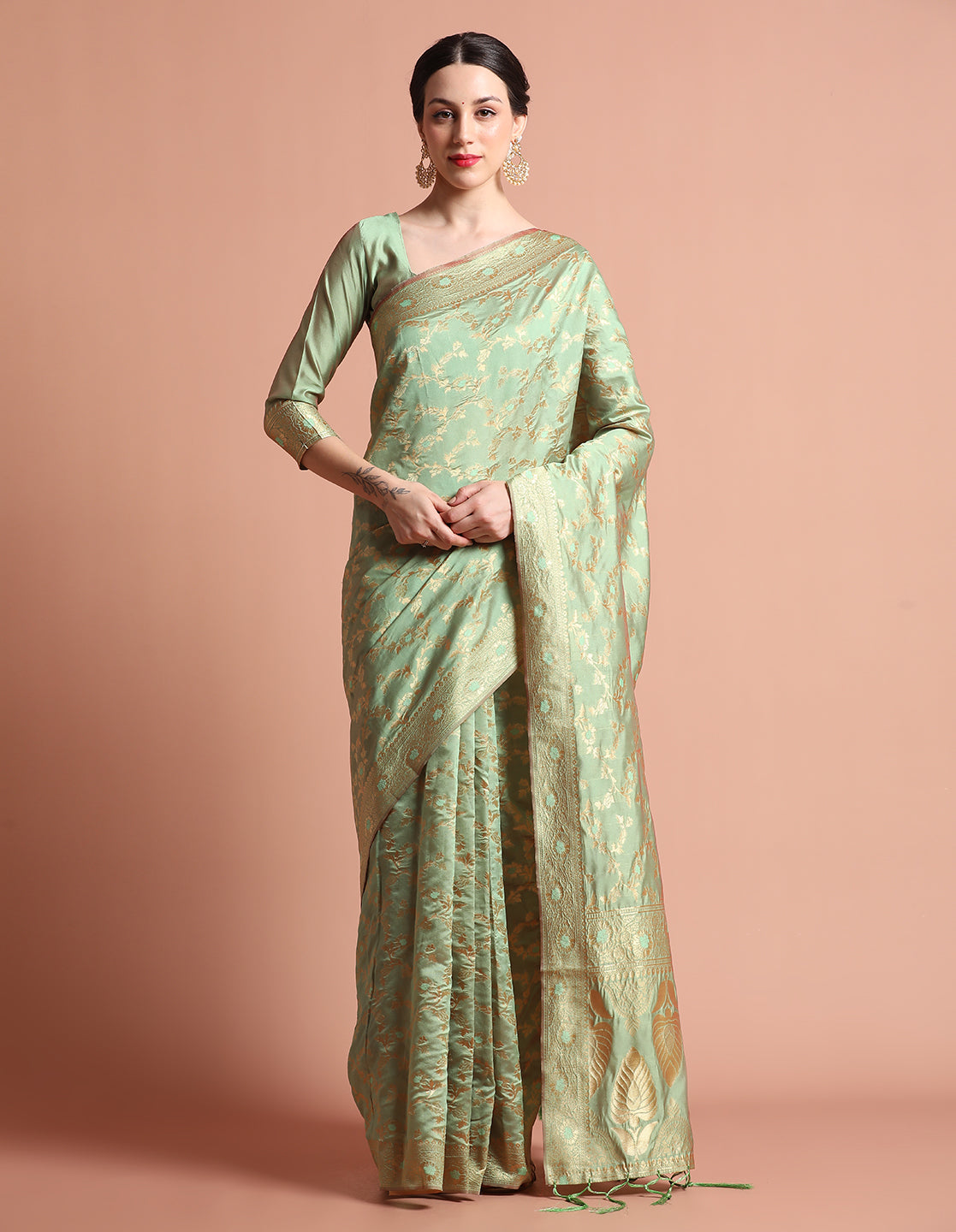 Pista Green Silk Banarasi Zari Woven Heavy Saree