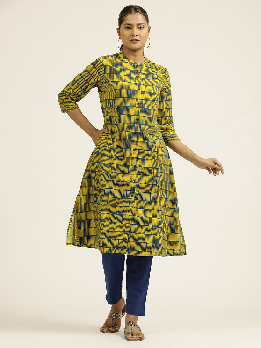 Abstract Printed Cotton A-line Kurta