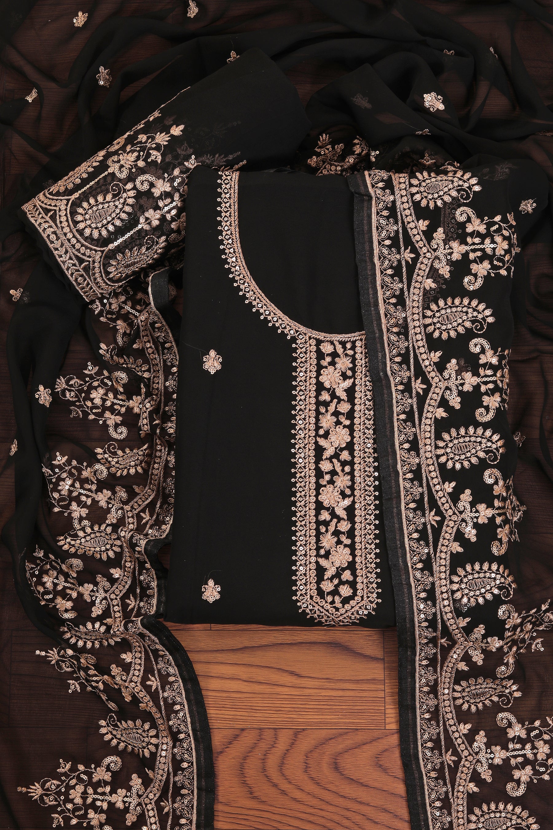 Black Heavy Embroidered Organza Dress Material With Dupatta