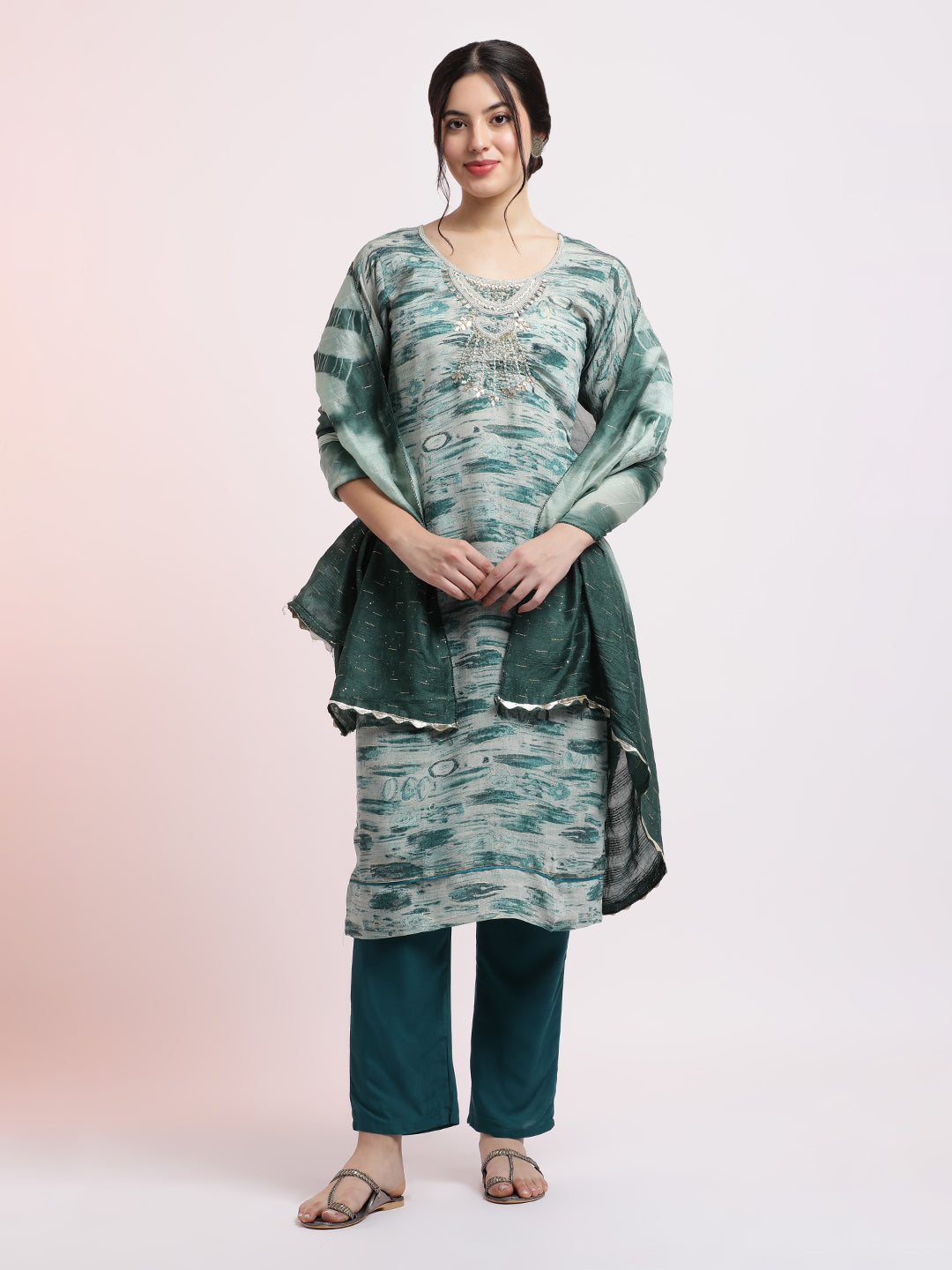 Printed Cotton Festive Kurta Set With Dupatta