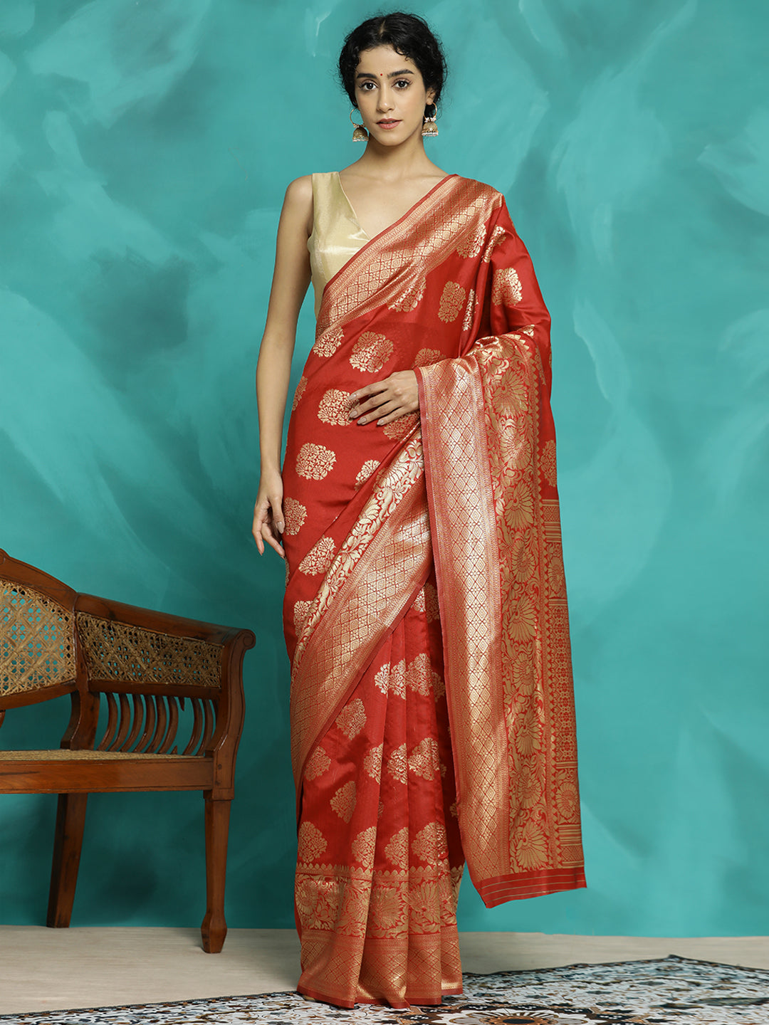 Red Zari Woven Red Banarasi Saree