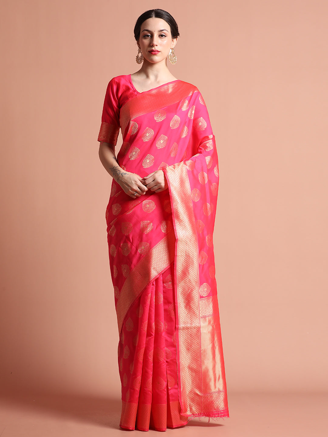 Pink Zari Woven Design Silk Banarasi Saree