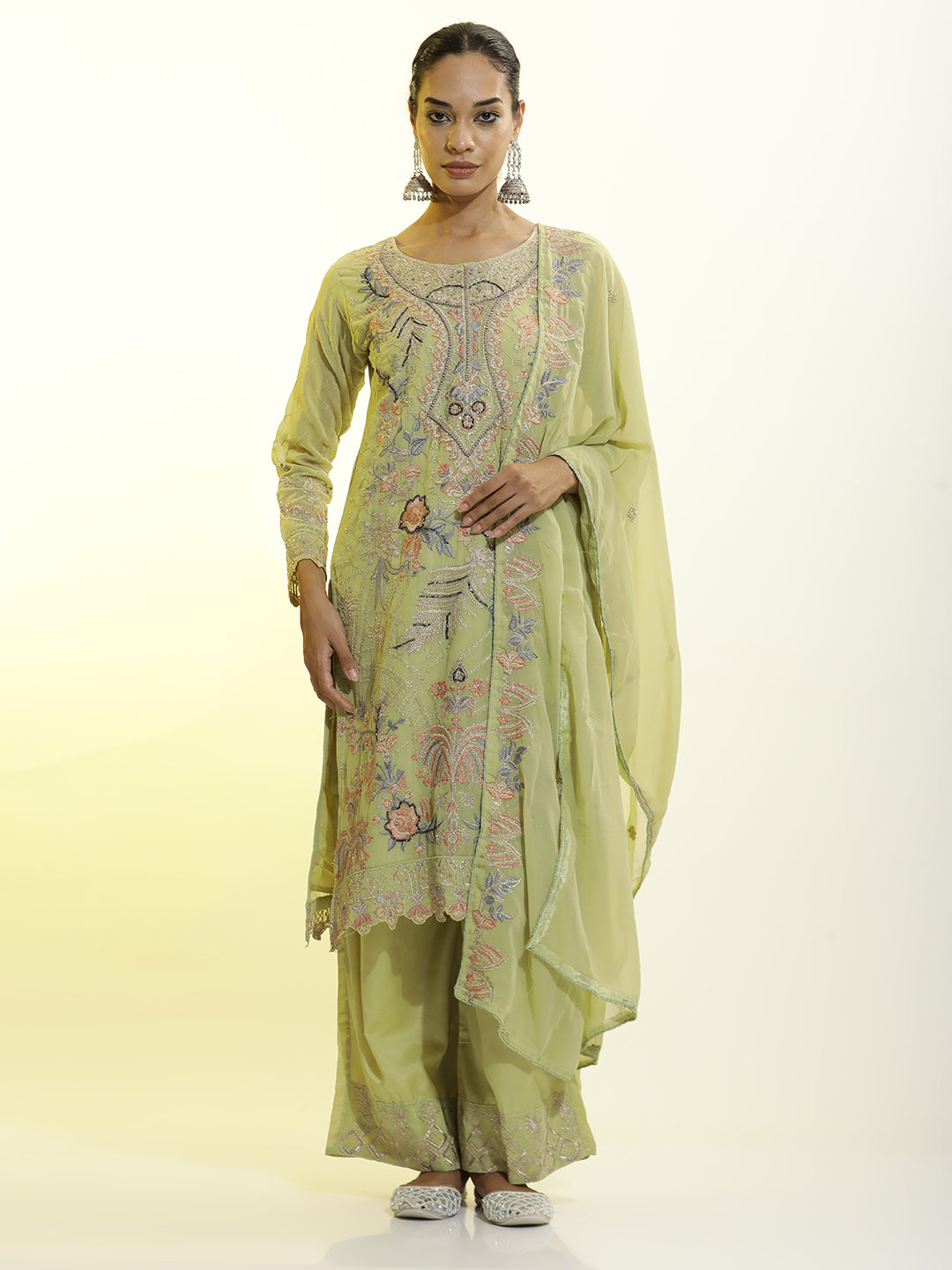 Festive Embroidered Georgette Kurta Set With Dupatta