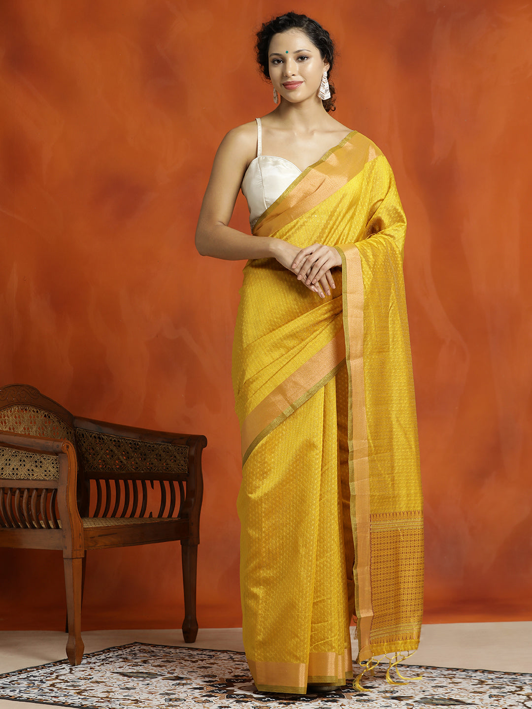 Gold Zari Woven Design Banarasi Organza Saree