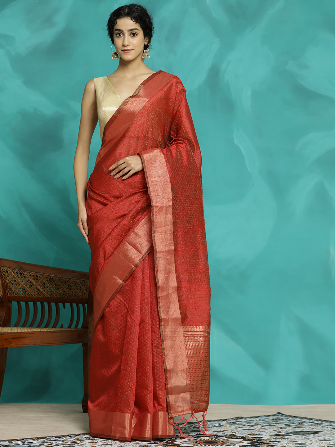 Red Zari Woven Banarasi Organza Red Saree