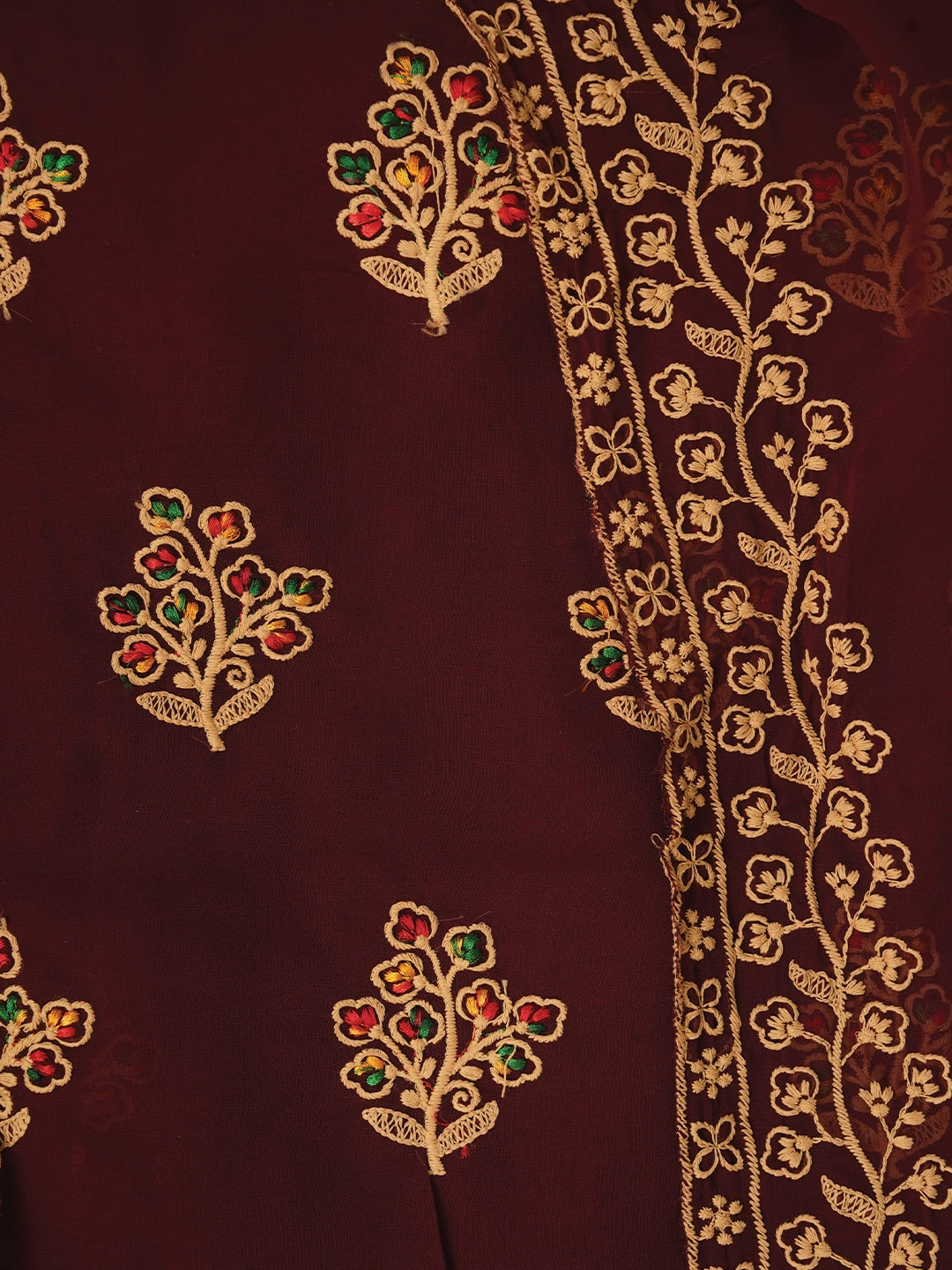 Zari Silk Georgette Maroon  Dress Material with Dupatta