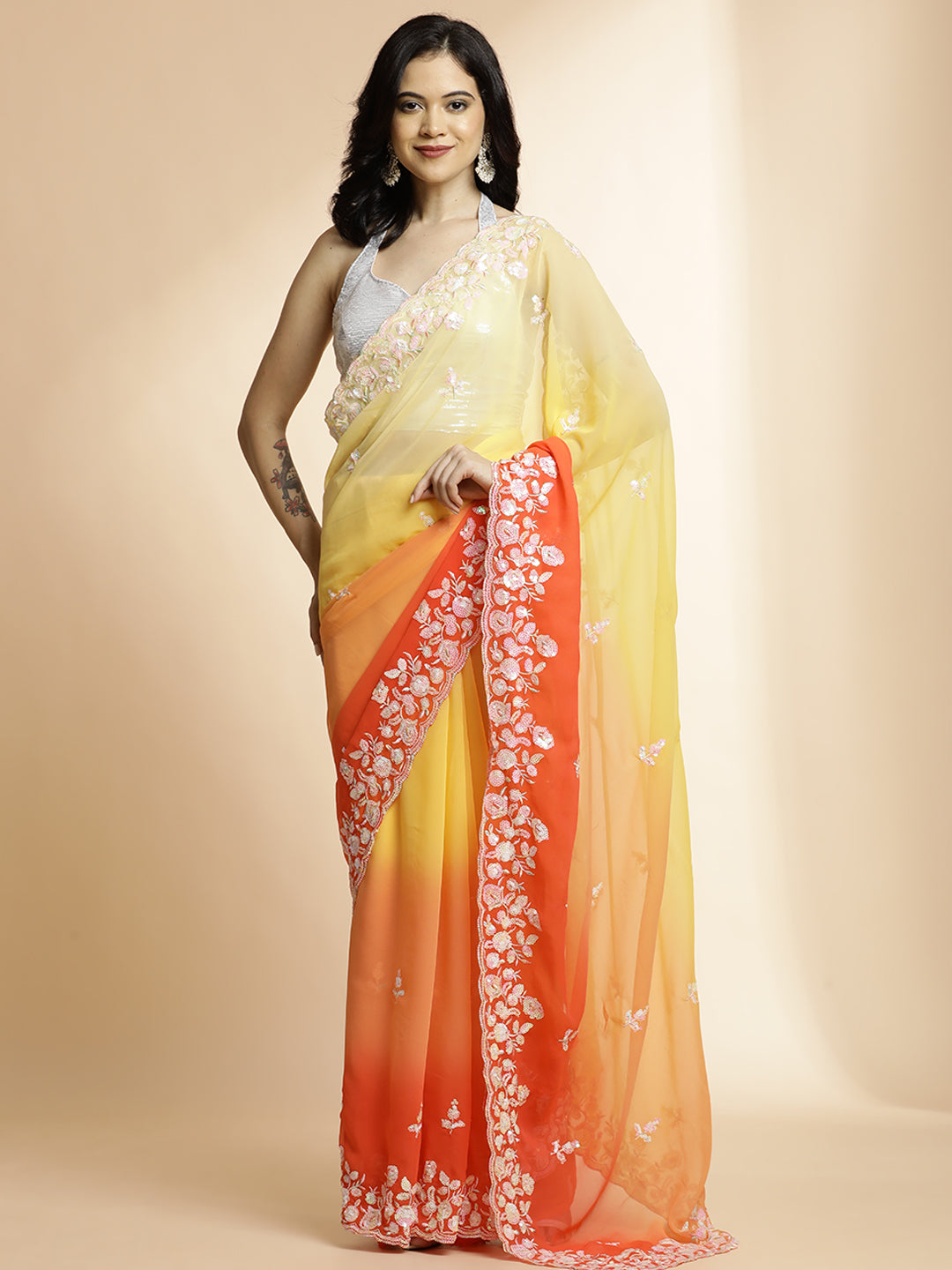 Sequin Work Shaded Pure Georgette Saree