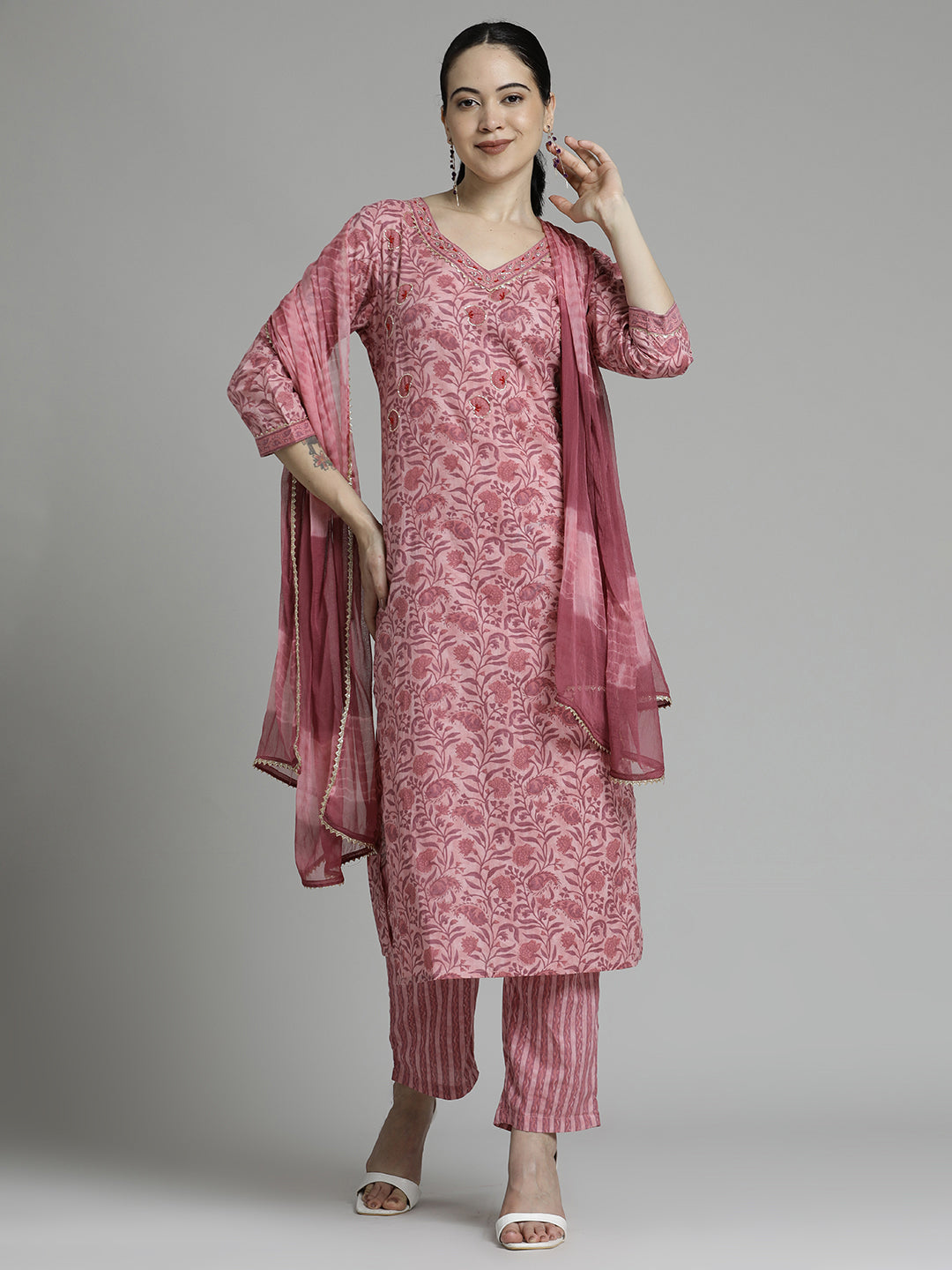 Paisley Printed Cotton Kurta Set With Dupatta