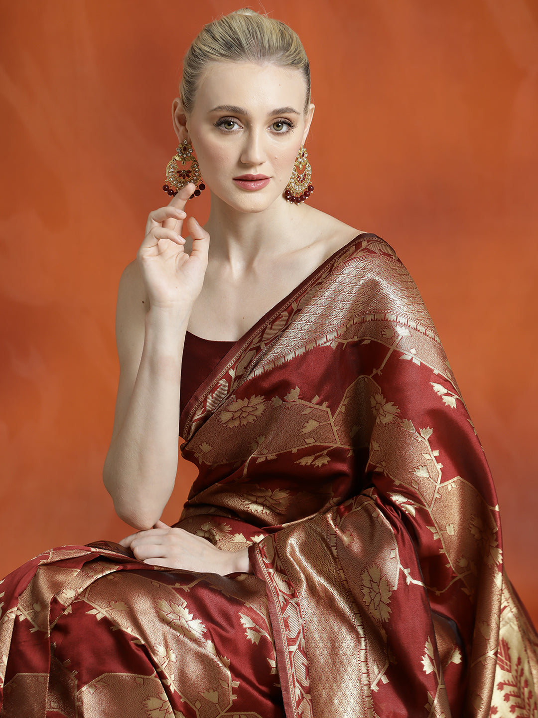 Maroon Silk Banarasi Zari Woven Heavy Saree