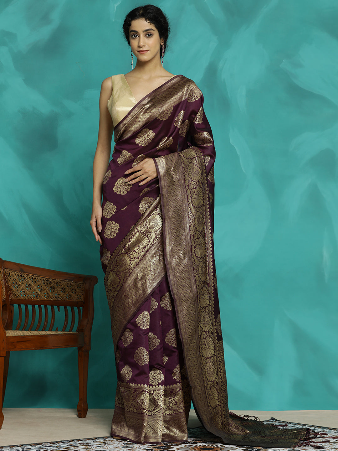 Purple Zari Woven Design Banarasi Saree