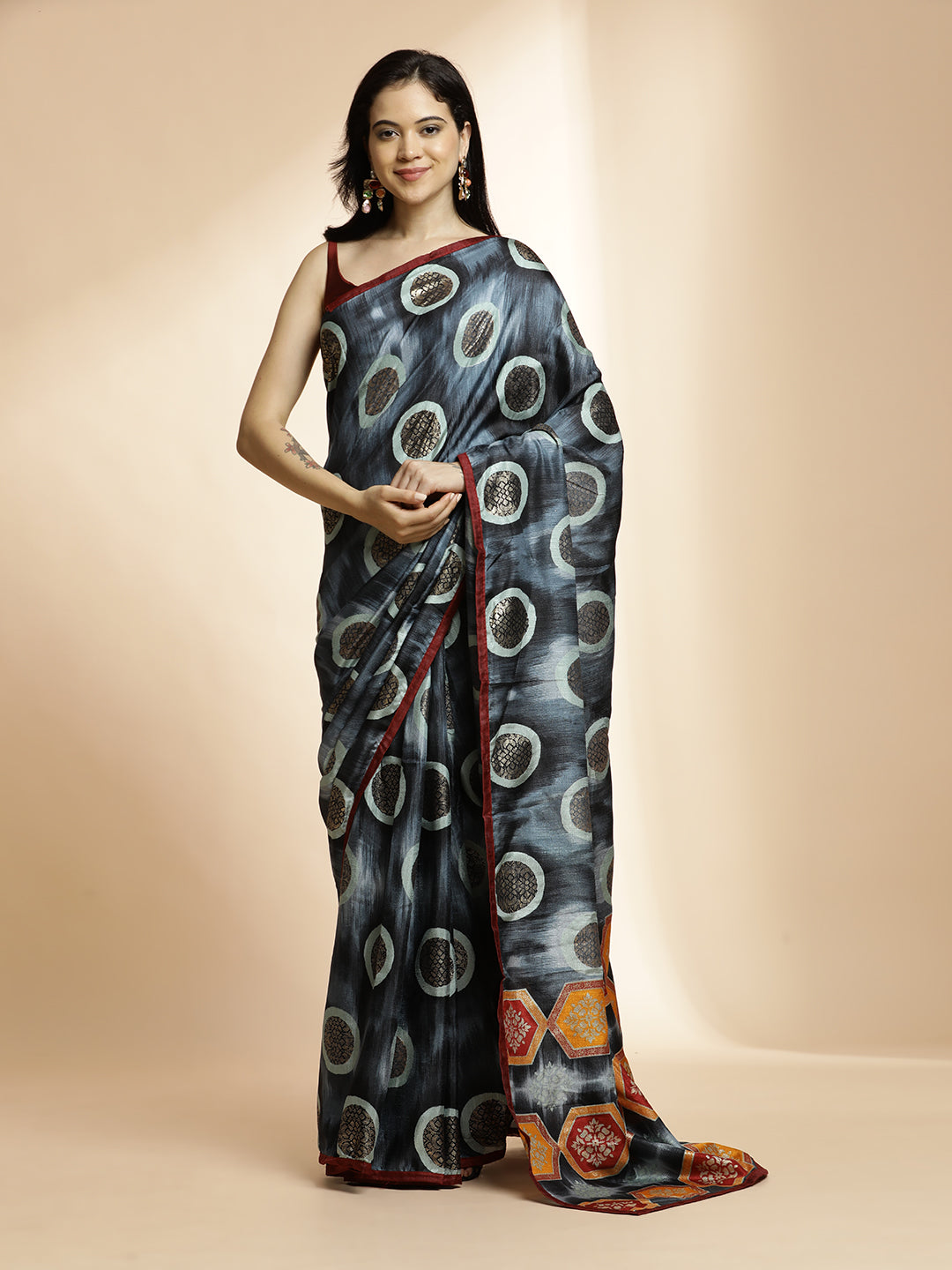 Black Art Silk Foil Printed Daily Wear Saree