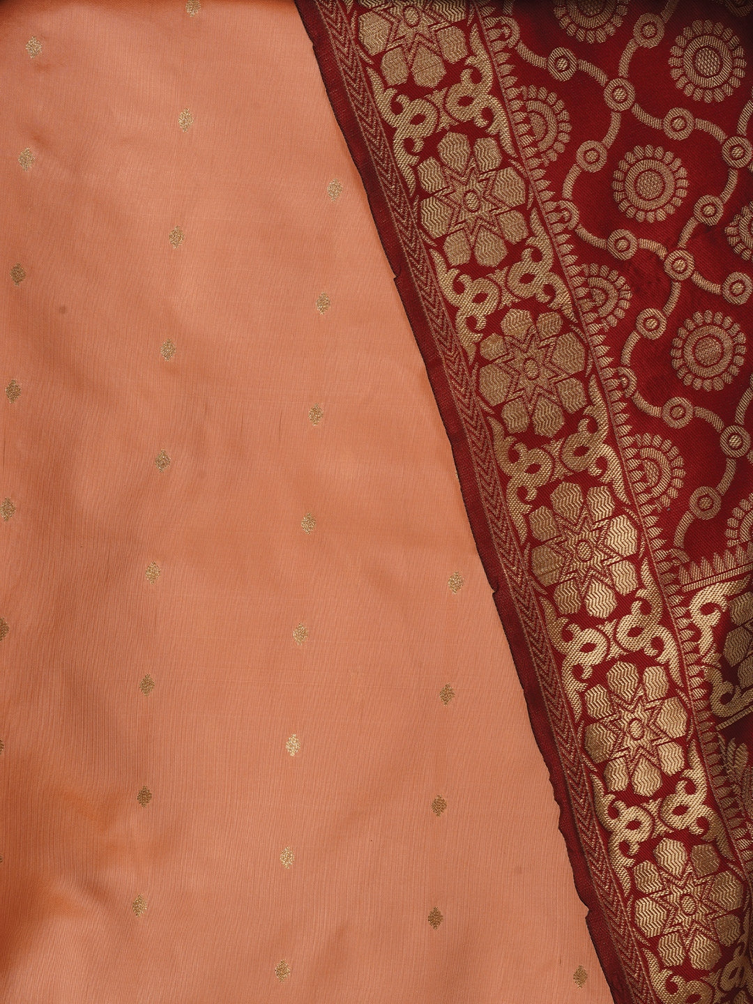 Maroon Zari Woven Silk Blend Dress Material With Dupatta