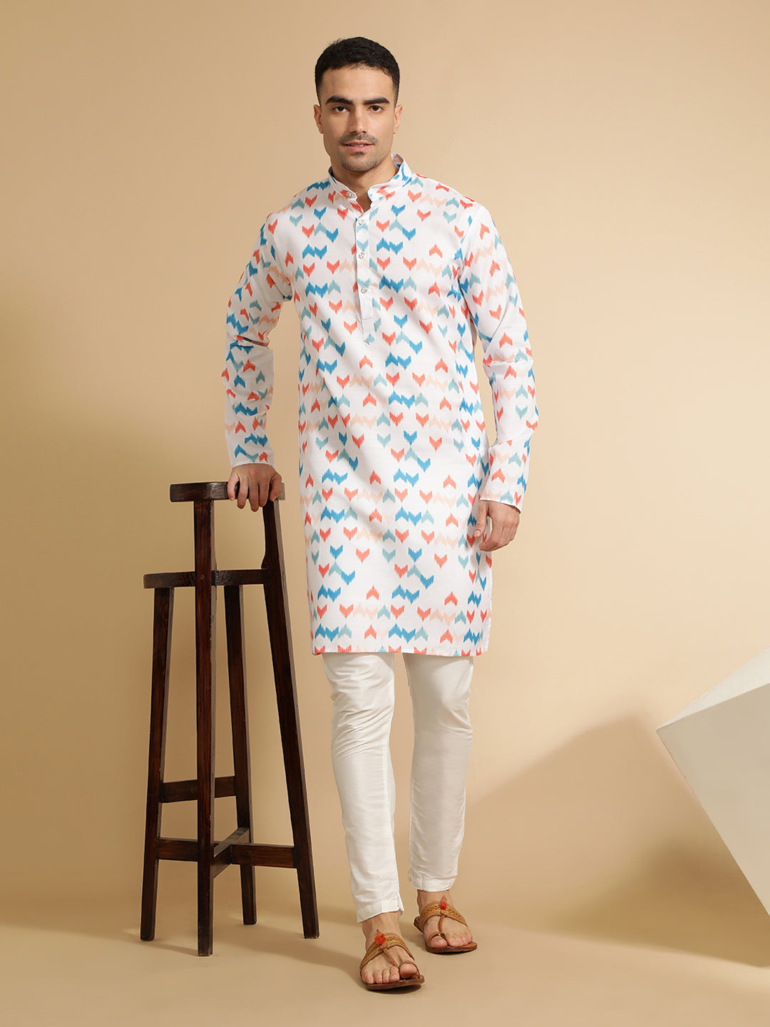 Multi Abstract Printed Cotton Kurta for Men