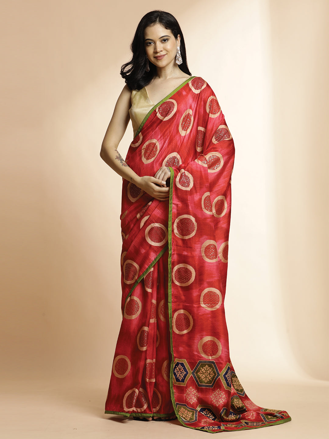 Red Art Silk Foil Printed Daily Wear Saree