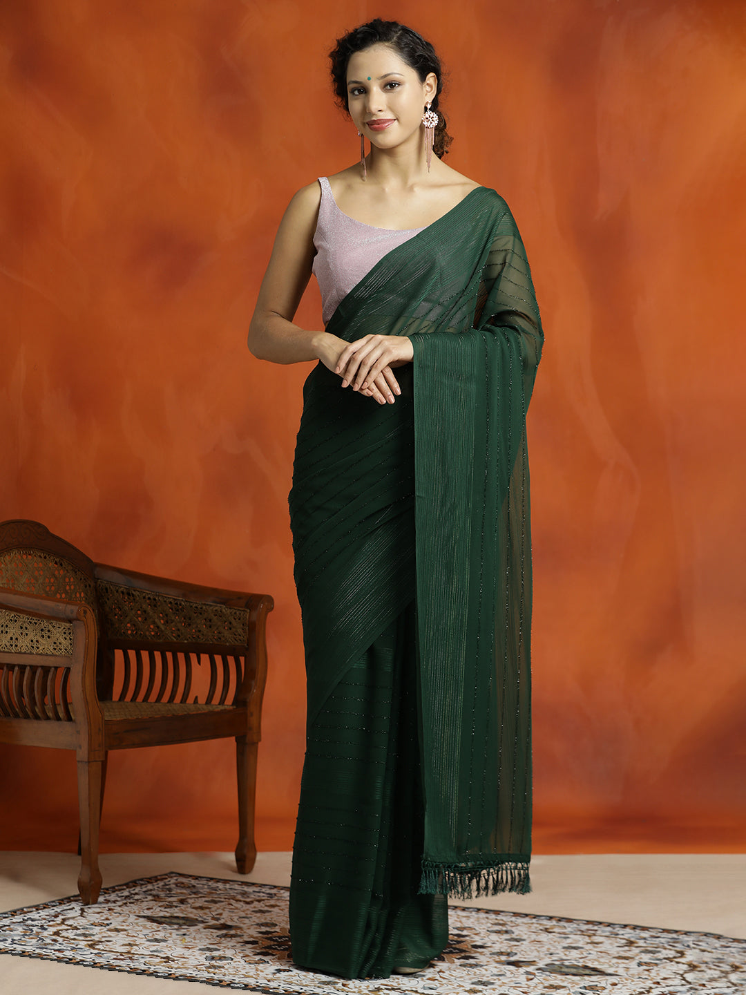 Green Sequin Embellished Party Wear Saree