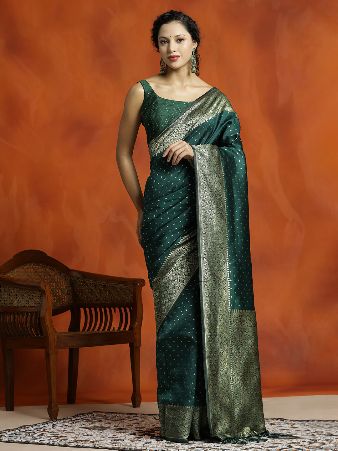 Mehandi Green Silk Banarasi Zari Woven Heavy Saree