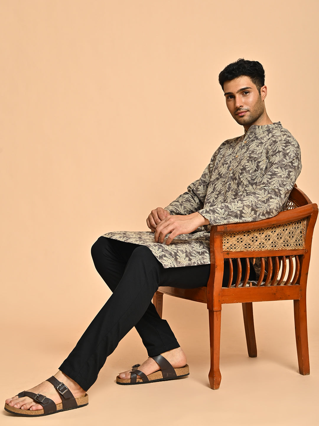 Brown Block Printed Cotton Kurta