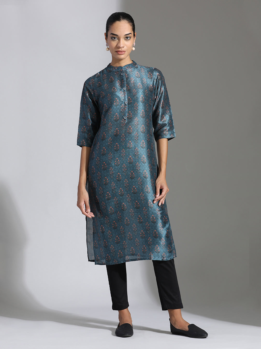 Ethnic Printed Poly Chanderi Kurta