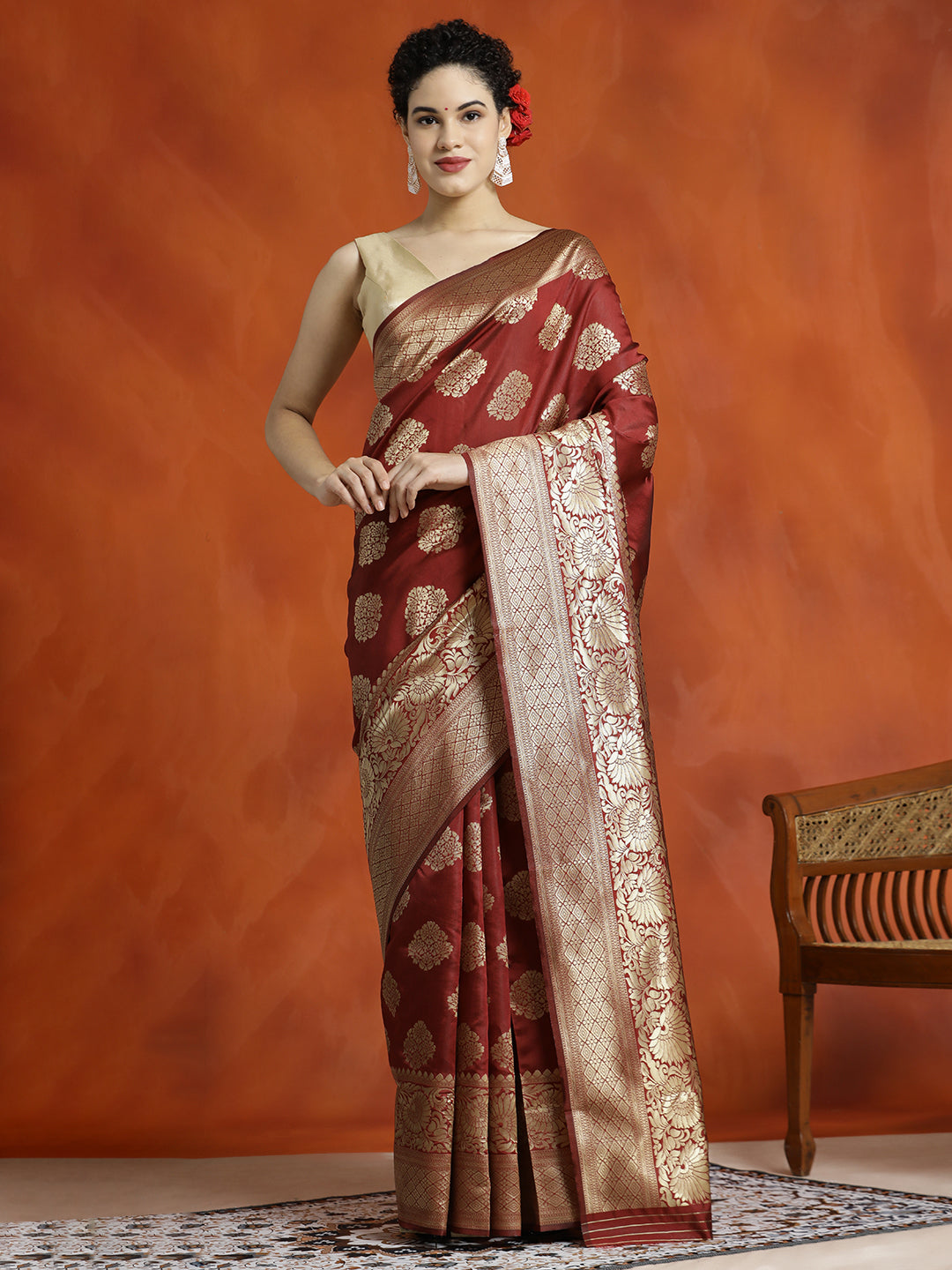 Maroon Zari Woven Design Banarasi Saree