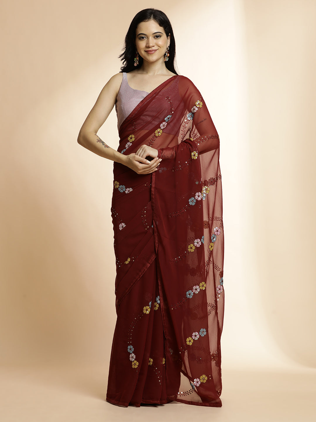 Party Wear Sequin Embellished Saree