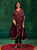 Wine Mirror Embroidered Festive Flared Kurta Set With Dupatta