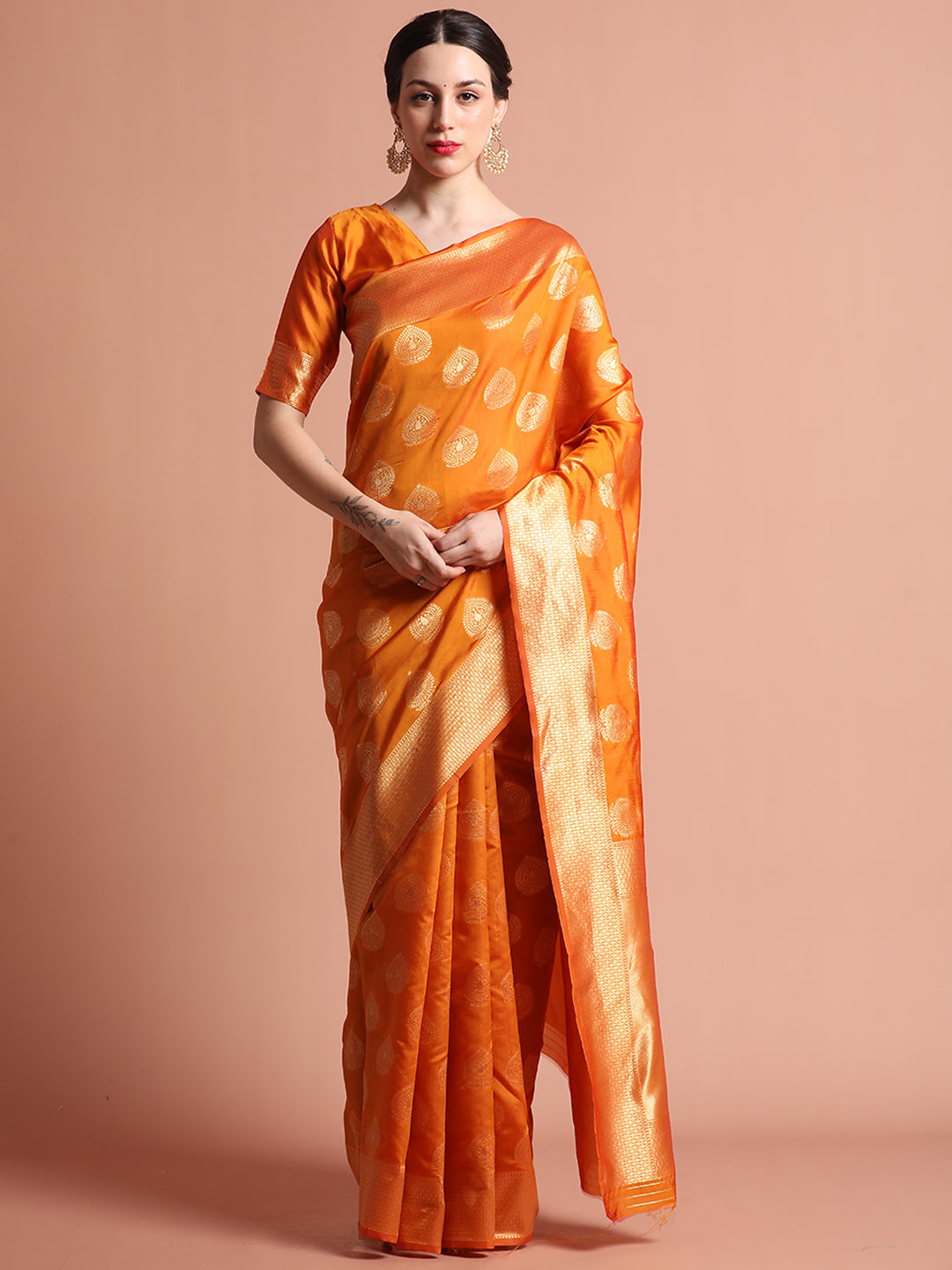 Orange Zari Woven Design Silk Banarasi Saree