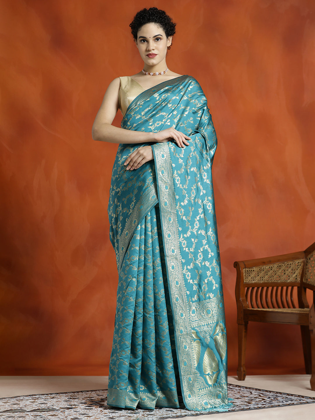 Sky Blue Zari Woven Design Banarasi Saree